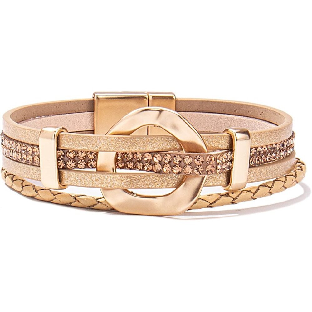 Leather Wrap Bracelet Multi-Layer Cuff Rhinestone Boho Jewelry Gift